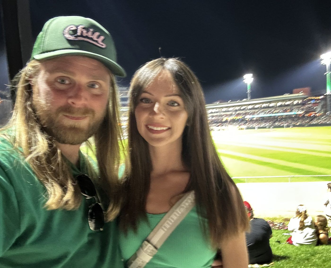 Steve and his partner at a Dayton Dragons game under the Day Air Ballpark lights